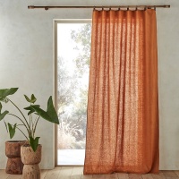 Занавеска Из осветленного льна с кожаными шлевками Private 140 x 350 см бежевый AM.PM  фото, kupilegko.ru